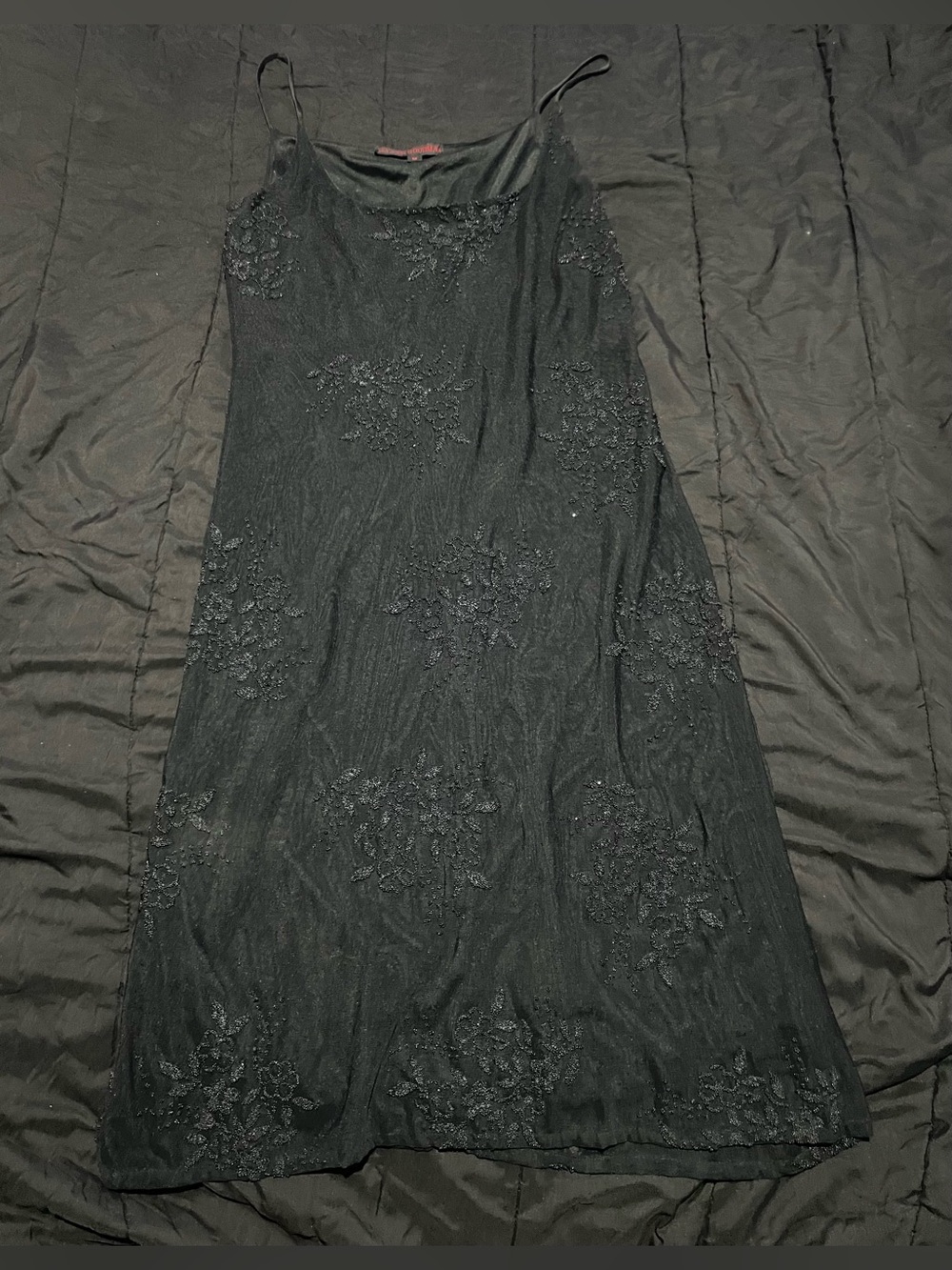 Vtg Daang Goodman NYC Slip Dress Size M Black Beaded Mini Goth Steampunk Y2K